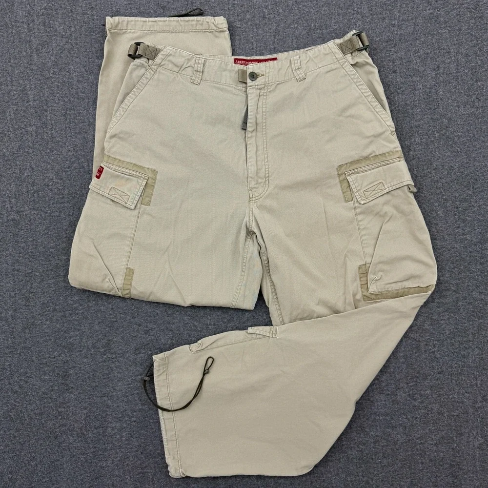 Vintage Abercrombie & Fitch Mens Large 32x30 Beige Cargo Pants Baggy Y2K T-2083
